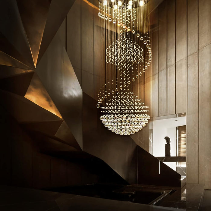 Clear Crystal Chandelier Large Spiral Raindrop Light