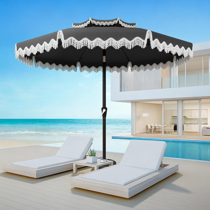 9FT 2 Tier Fringe Patio Umbrella W/Tilt