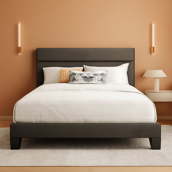 Queen Platform Bed Frame with Upholstered Fabric Headboard, Mattress Foundation with Strong Wooden Slats Support, No Box Spring Needed, Grey