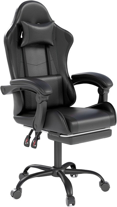 Gaming Chair with Headrest and Footrest for Home Office, Black