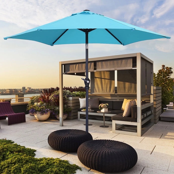 9Ft Outdoor Patio Table Umbrellas 6 Ribs W/ Tilt Crank for Patio Garden and Poolside- Blue