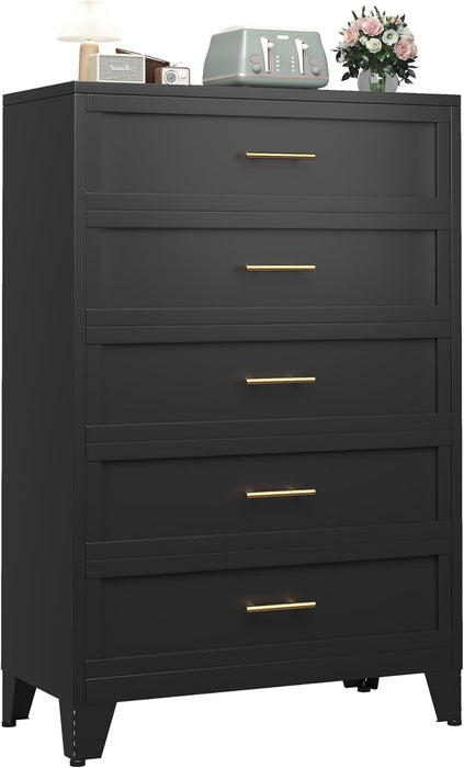 Metal Dresser Black Tall Dresser for Bedroom, 53.54" H 5 Drawers Dresser, Closet Dressers & Chests of Drawers for Hallway