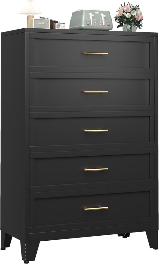 Metal Dresser Black Tall Dresser for Bedroom, 53.54" H 5 Drawers Dresser, Closet Dressers & Chests of Drawers for Hallway