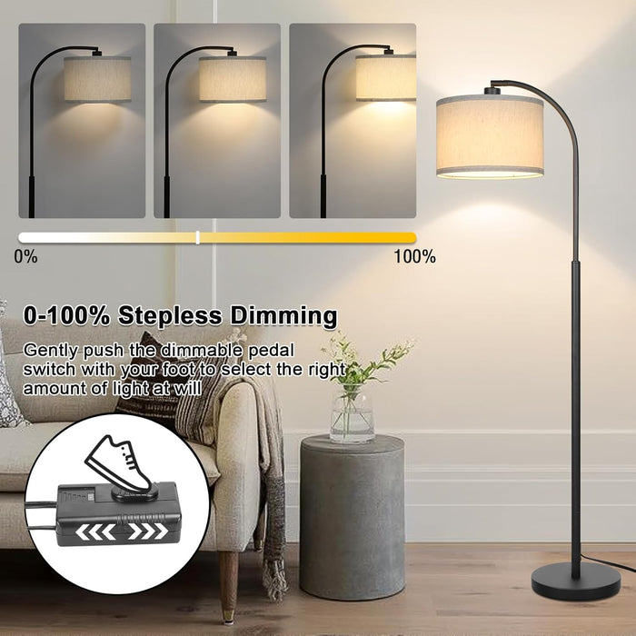 Modern Floor Lamp for Living Room, Arc Floor Lamp with Adjustable Hanging Shade, Black Light with Pedal Switch for Bedroom Study Room, 9W 3000K LED Bulb Included