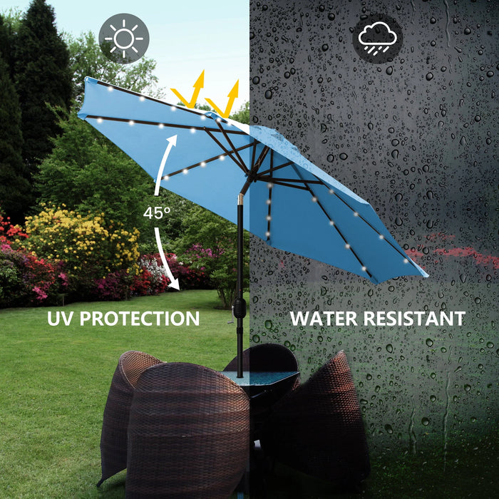 9 Ft 32 LED Patio Solar Umbrella W/ Push Button Tilt and Crank Outdoor Umbrella, Aqua