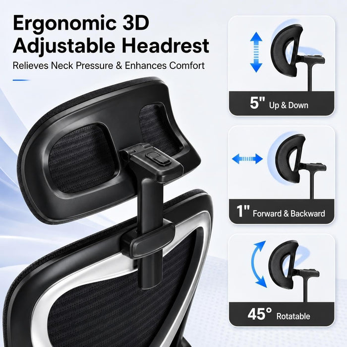 Home Office Desk Chairs, Ergonomic Office Chair with Lumbar Support & 3D Headrest, Computer Desk Chair with Flip-Up Armrests, Perfect for Office or Study, Black/Silver
