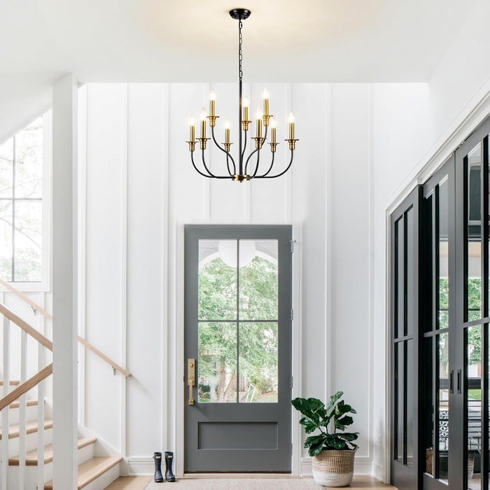 Black Gold Nine Light Candle Chandelier DiningRoom