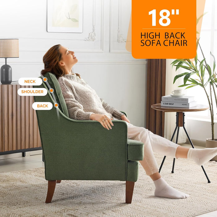 Green Upholstered High Back Midcentury Accent Chairs