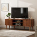 TV Stand for Living Room, Mid Century Modern Entertainment Center for 55/60 Inch Tvs, TV Console with Fluted Door Cabinets and Open Shelves, for Bedroom, Walnut
