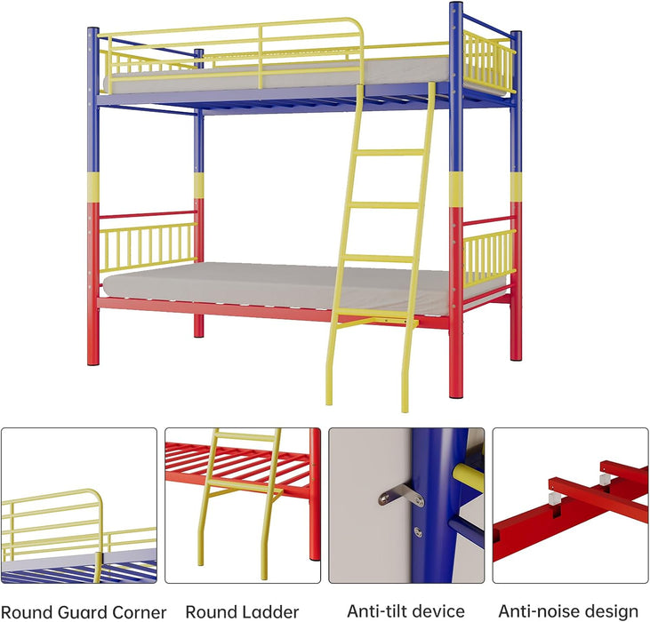 Metal Bunk Bed Twin over Twin,Twin over Full Bunk Bed,Bunk Bed Full over Full,Twin Bunk Beds for Kids with Safety Guardrail and Convertible Bunk Bed Design,Steel Bed for School, Bedroom