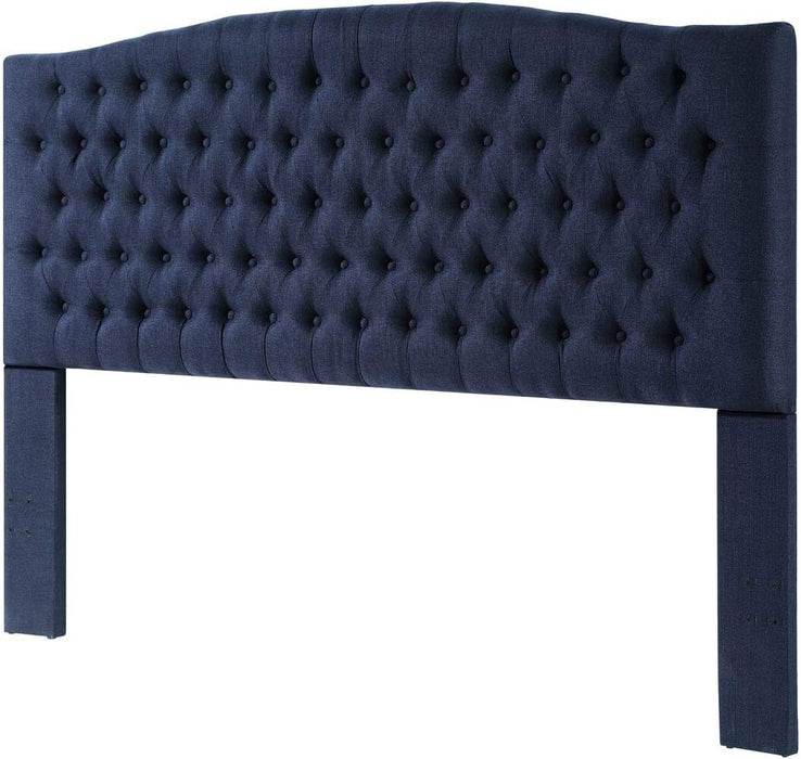 Linen Upholstered Tufted Button King Headboard and Comfortable Fashional Padded King/California King Size Headboard - Navy Blue