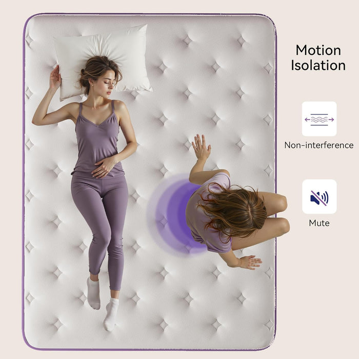 12 Inch Queen Mattress in a Box, Purple Hybrid Mattress with Gel Memory Foam and Pocket Springs for Motion Isolation, Pressure Relief & Cool Sleep, Medium Firm, Certipur-Us Certified