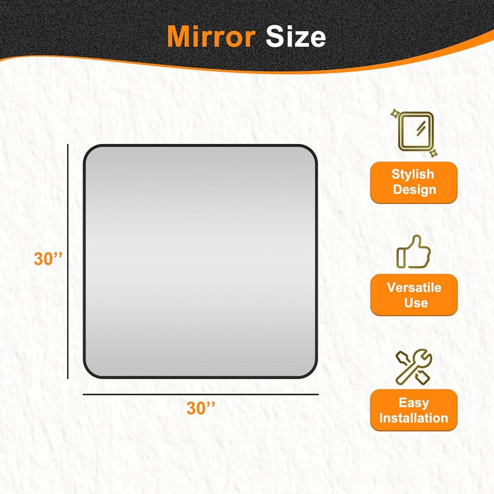 Black Framed Vanity Mirror 30x30 Shatterproof HD