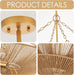 Modern Farmhouse Chandelier for Dining Room, 5-Lights Gold Chandelier for Entryway, Hand-Woven Rattan Pendant Light for Bedroom Kitchen Living Room