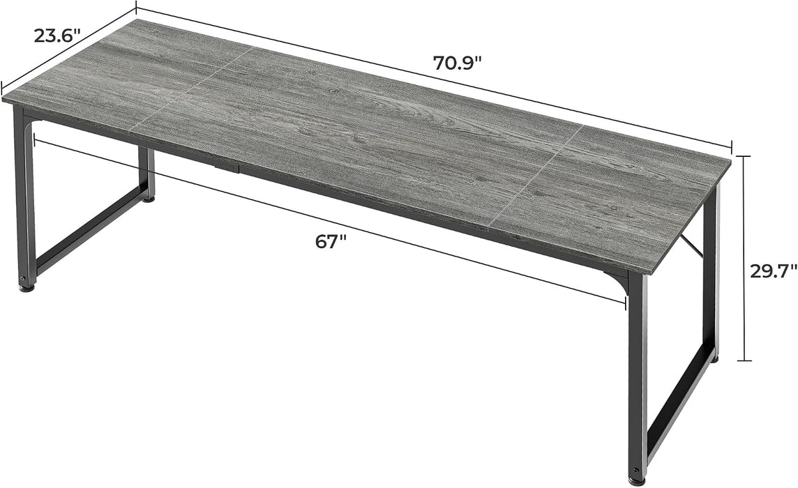 Computer Desk, 70 Inch Office Desk, Gaming Desk with Storage, Writing Desk Work Desk for Home Office, Study, Long Simple Desk, Large Legroom, Metal Frame, Grey