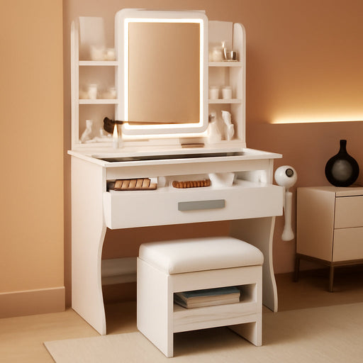 Vanity Desk With Customizable RGB Illumination Mirror