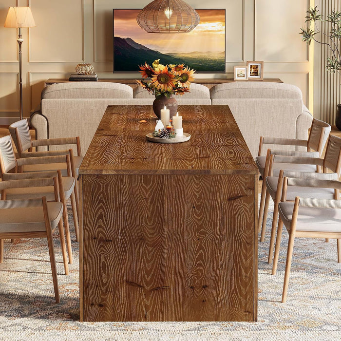 Solid Wood Dining Table for 6/8/10 79-Inch Long Kitchen Table, Farmhouse Rectangular Dining Room Table for Kitchen, Living Room, Home Office, Walnut Brown