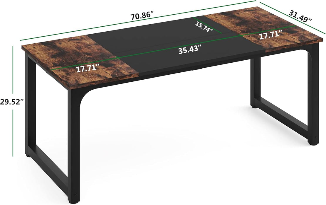 70.8 Inch X-Large Executive Computer Office Desk, Brown+Black