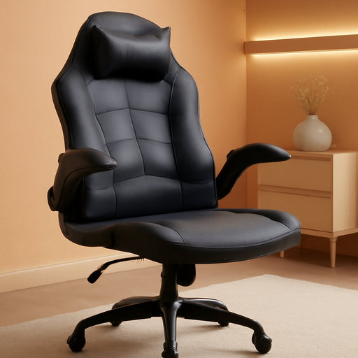 PC Gaming Chair Ergonomic Office Chair Desk Chair with Lumbar Support Flip up Arms Headrest PU Leather Executive High Back Computer Chair for Adults Women Men (Grey)