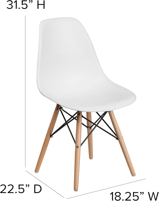 Elon Series Plastic Modern Dining Chair with Wooden Legs, Mid-Century Modern Accent Chair for Dining Rooms and Offices, White