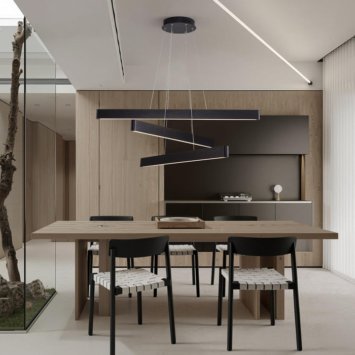 Black 3-Light Solid Wood Linear Pendant Chandelier