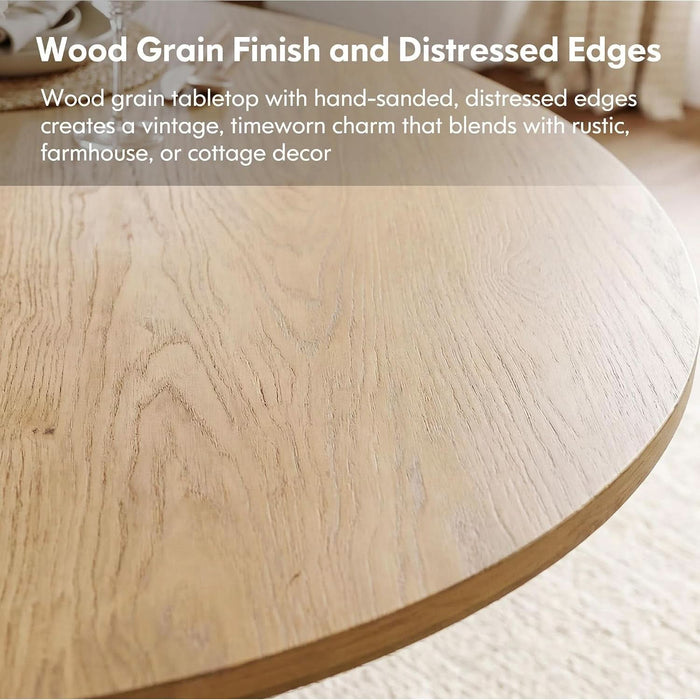 43-Inch Pedestal round Dining Table for 2-4, Oak Brown Wood Grain
