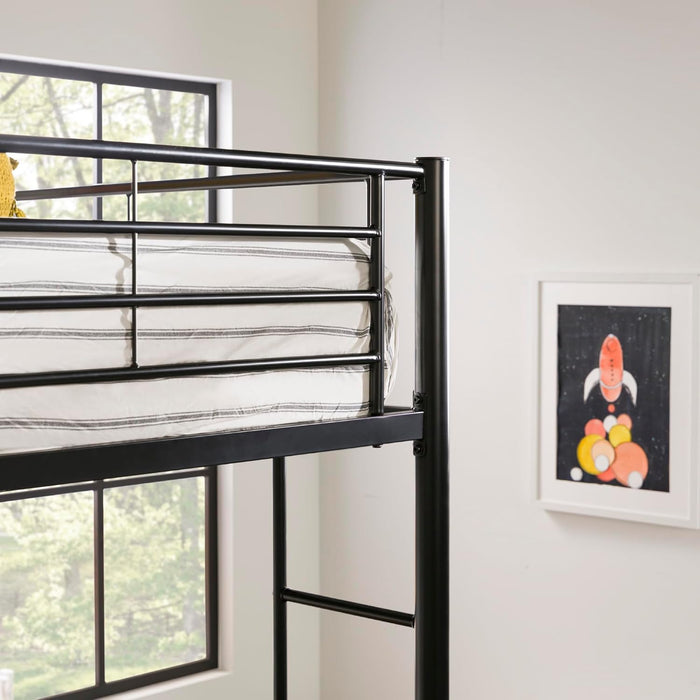 Timothee Urban Industrial Metal Double over Loft Bunk Bed, Full Loft, Black