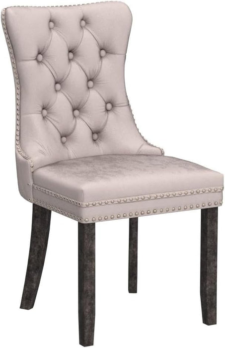 Velvet Upholstered Dining Chairs Set of 4, Wingback Dining Room Chairs with Ring Pull Trim and Button Back, Luxury Tufted Dining Chair for Living Room, Bedroom, Kitchen (Beige)