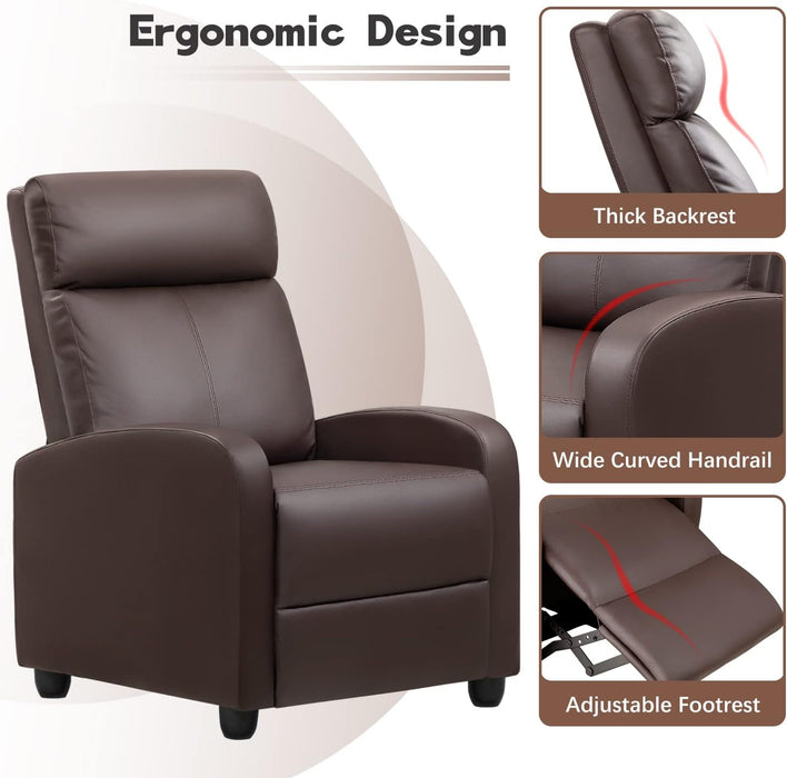 Massage Recliner Chair for Living Room Adjustable PU Leather Reclining Chair Home Theater Seating Modern Winback Single Sofa for Adults with Footrest (Leather, Brown)