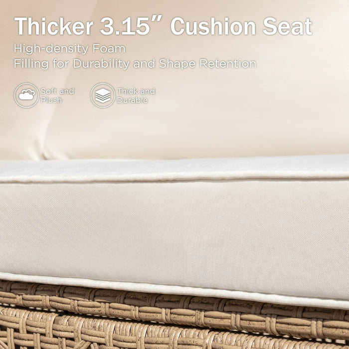 Outdoor Wicker Patio Conversation Set, Acacia Wood Patio Chaise Longue Conversation Set with Coffee Table & Cushions Garden Furniture Sets