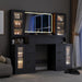55" Vanity Desk with Mirror & Lights, Fluted Makeup Vanity with 8 Drawers & 4 Cabinets, Tempered Glass Top, RGB Cabinet Lighting, 3-Color Dimmable Mirror, and Charging Station