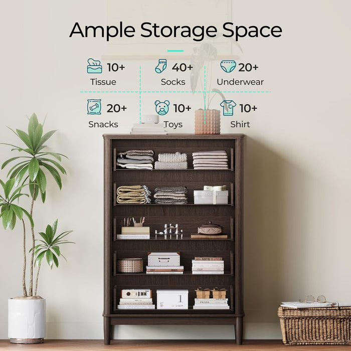 Walnut Dresser 46-Inch Five-Drawer Modern Storage Cabinet