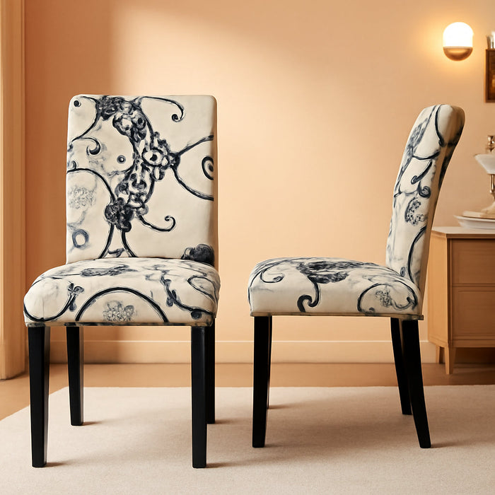 Upholstered Dining Chairs Set of 2, Tufted Fabric Kitchen Chairs W/Padded Seat & Rubber Wood Legs, Farmhouse Accent Chairs W/Patterns, Armless Dining Room Chairs for Restaurant, Living Room