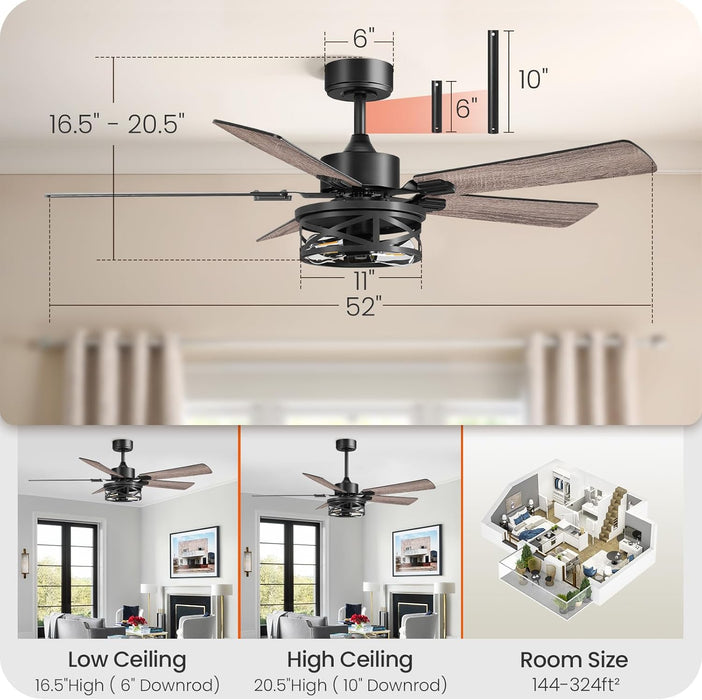 52-Inch Industrial Ceiling Fan With Integrated Remote