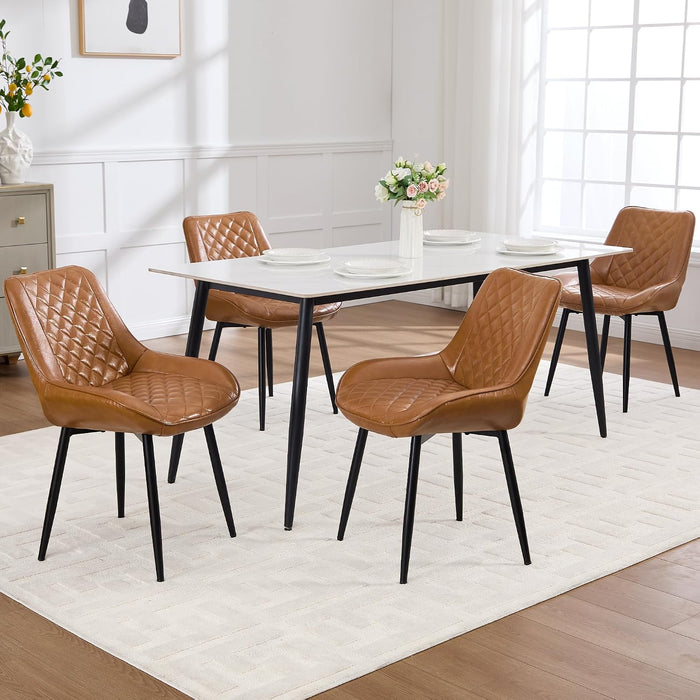 Dining Chair Set of 4, Modern Dining Chairs with Thick Cushions, Faux Leather Kitchen Dining Room Chairs with Metal Adjustable Legs for Dining Living Room, Brown