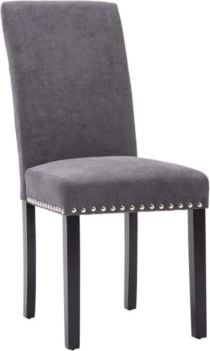Dining Chair Upholstered Fabric Dining Chairs with Copper Nails,Set of 2,Grey