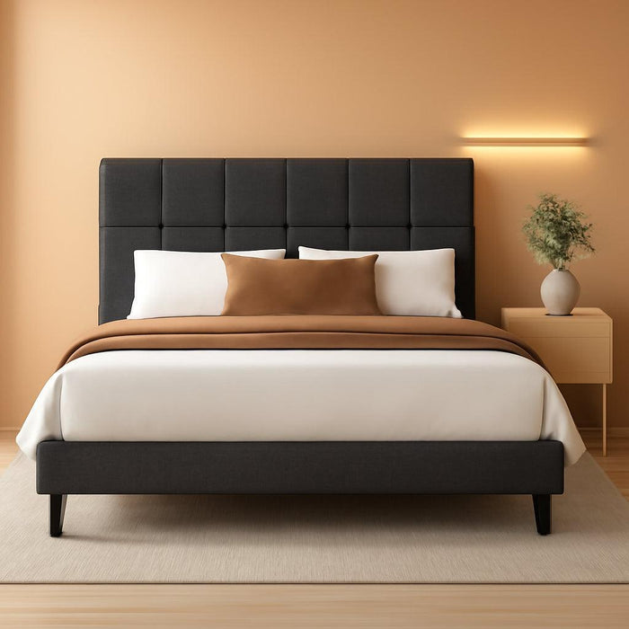Full Bed Frame Upholstered Platform Full Size Bed Frame with Adjustable Headboard,1300 Lbs Strong Weight Capacity, Fully Upholstered Mattress Foundation,No Box Spring Needed, Easy Assembly