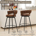 Swivel Bar Stools Set of 2, 28 Inches Modern Counter Height Bar Stools with Woven Back, Upholstered Suede Tall Barstools for Kitchen Island, Cafe, Dark Brown