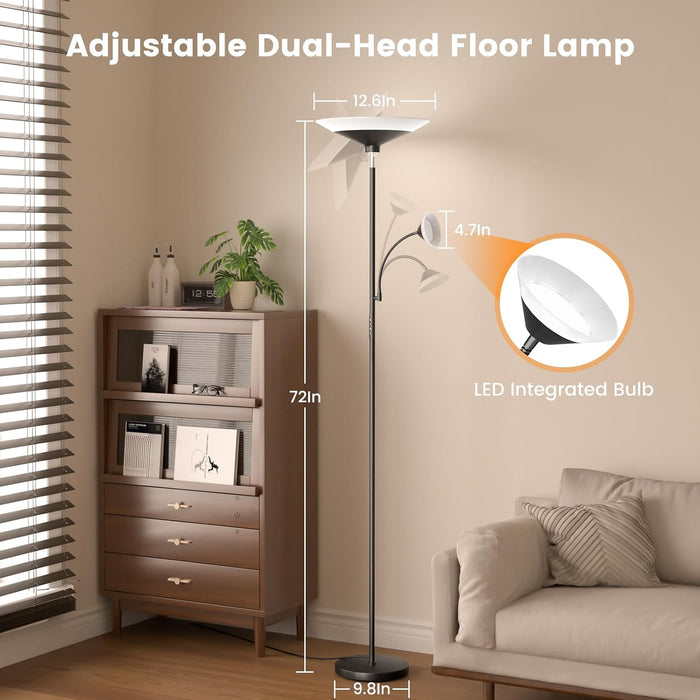 Upgraded 2-In-1 Torchiere Floor Lamp, Dimmable Standing Lamp with Remote&Button Control, 34W Brightness Adjustable Floor Reading Light, Black Modern Corner Lamp for Living Room Bedroom Office