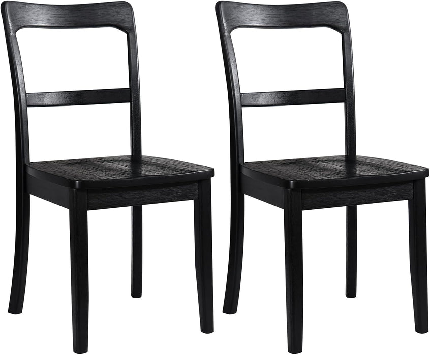 Black Wooden Dining Chairs Set of 2,Ladder Back Kitchen Chairs