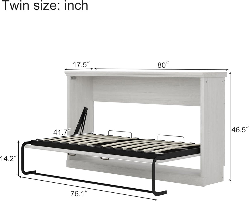 Twin Size Murphy Bed Wall Bed, Folding into a Cabinet, Space Saving Bedroom Furniture for Multipurpose Guest Room, Home Office, Rustic White