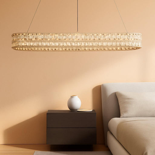 47" LED Rectangle Chrome Crystal Chandeliers for Dining Room, Rectangular Modern Crystal Oval Kitchen Chandelier, Dimmable LED Light Fixture with Remote, for Dining Room, Kitchen Island, Bar