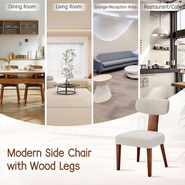 Dining Chairs Set of 4, Mid-Century Modern Upholstered Kitchen Chairs with Curved Backrest and Linen Fabric Seat, Wood Leg Accent Chairs for Dining Room, Living Room, Bedroom, Linen Beige