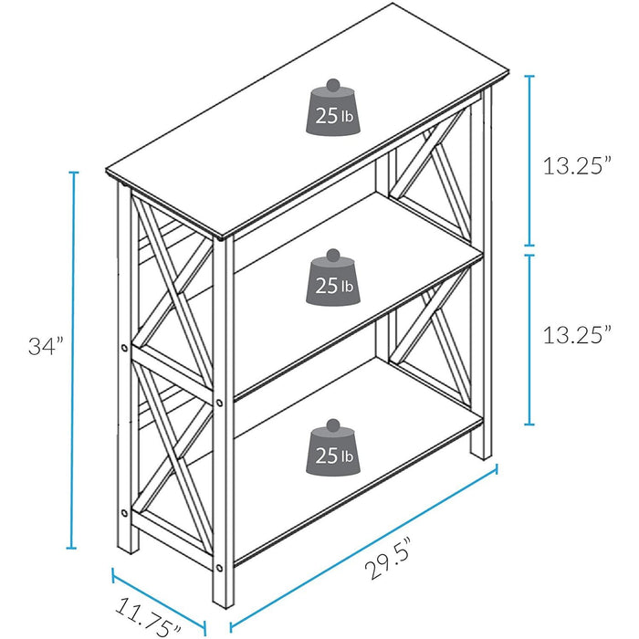3-Shelf Montego Bookcase, White