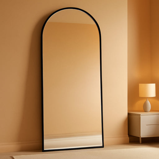 Full Length Floor Mirror Arched Standing Mirror with Aluminum Frame - Freestanding Wall Mount Leaning Body Mirror for Bedroom Living Room Entryway, 71" L X 28" W, Black