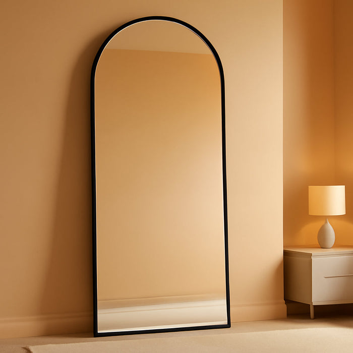 Full Length Floor Mirror Arched Standing Mirror with Aluminum Frame - Freestanding Wall Mount Leaning Body Mirror for Bedroom Living Room Entryway, 71" L X 28" W, Black