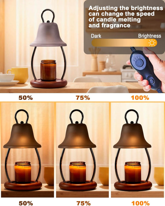 Candle Warmer Lamp with Timer & Dimmer - Electric Candle Light Warmer for Jar Candles, Adjustable Brightness, 2 Replacement Bulbs Included (Black)