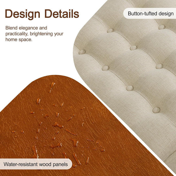 24" Fabric Square Storage Ottoman with Wooden Tray, Modern Tufted Button Footstool Coffee Table, Upholstered Small Ottoman for Living Room, Bedroom, Khaki