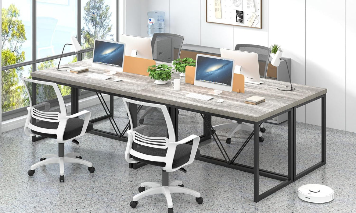 Modern Home Office Desk, Industrial Vintage Computer Desk, Rustic Wood and Metal Study Writing Table, Simple Work Gaming PC Desks for Bedroom Living Room, Light Grey 53 Inch