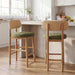 Counter Height Bar Stools Set of 2, Modern Upholstered round Counter Stools with Natural Woven Rope Back and Solid Wood Legs, Boho Barstools for Kitchen Island/Home Bar/Oatmeal - Green Chenille